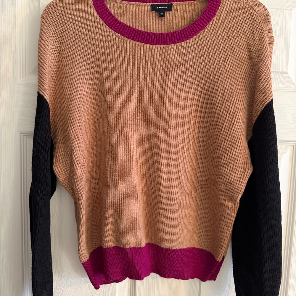 Express Colorblock Sweater - Brown, Black, and Pink